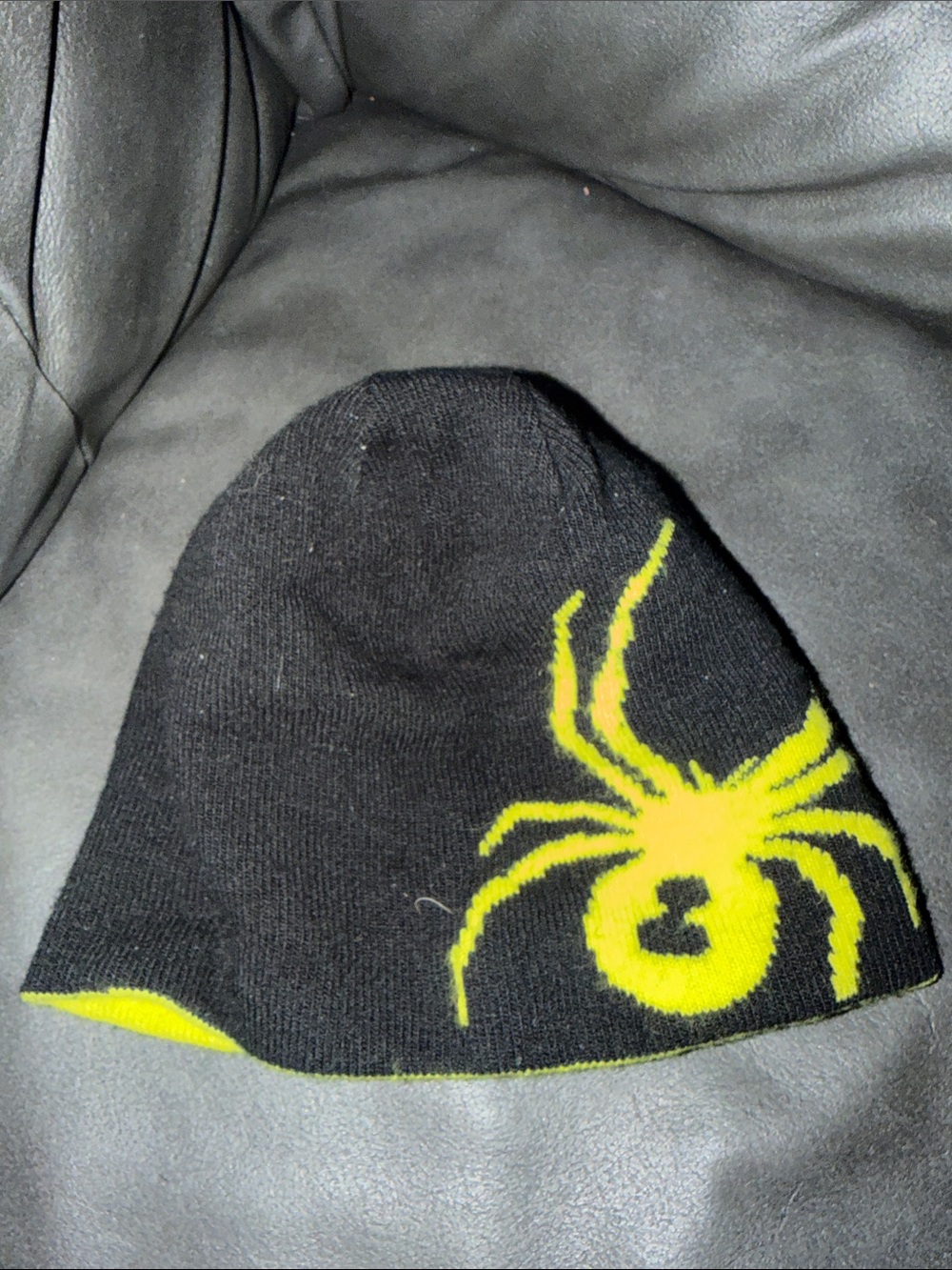 Spyder ski cap reversible Black & Neon Yellow Kids Spider Beanie Hat